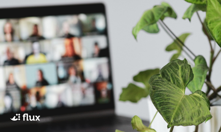 photo of a virtual meeting and a plant
